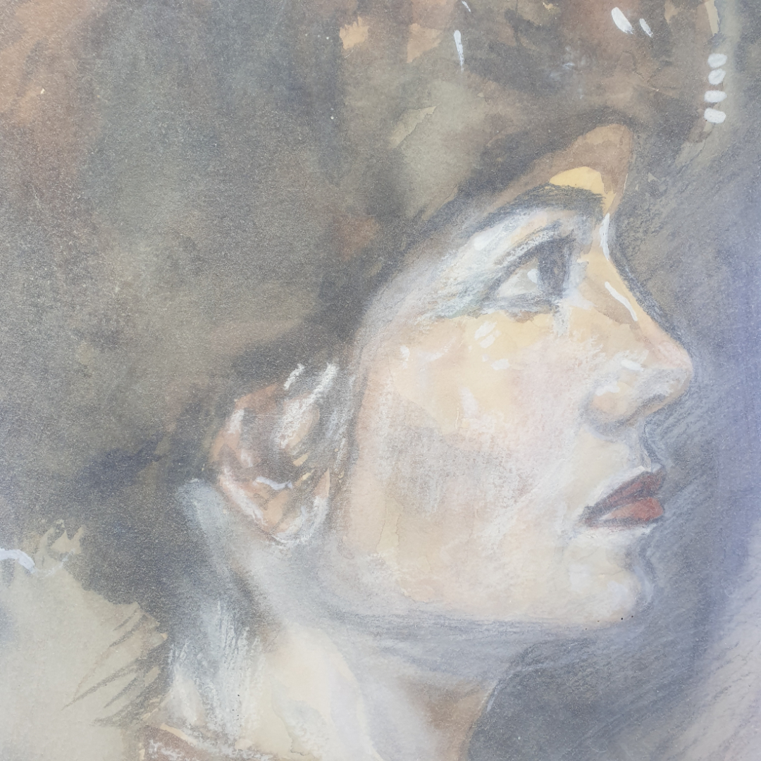 Портрет жены художника Ю. Арбузова (1939-2011), акварель, деревянная рама, размеры 68х52см. Картинка 5
